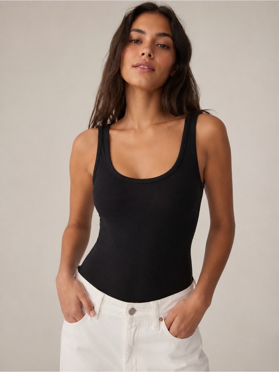 Abercrombie & Fitch Tops - ABERCROMBIE & FITCH Black Ribbed Scoop Neck Bodysuit Size Large